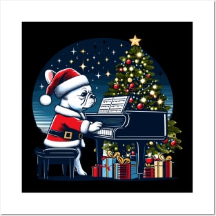 French Bulldog Playing Piano Christmas Posters and Art